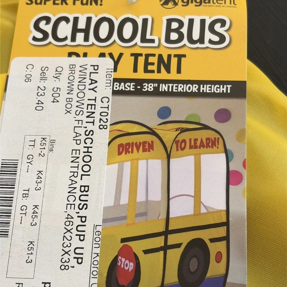 School Bus Pop Up Play Tent By Gigatent for Kids Boys & Girls Indoor Outdoor NEW